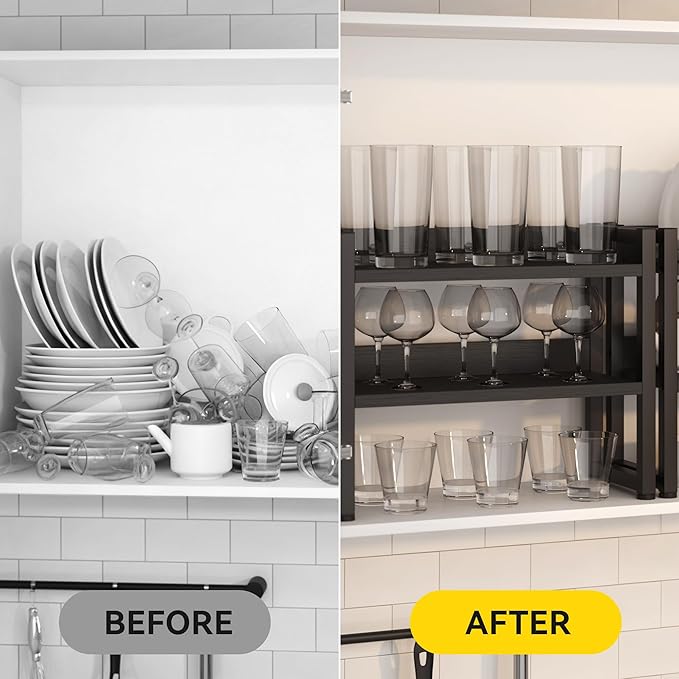 Kitchen Countertop Shelf Organizer, 3 Tier Large Kitchen Storage Spice Rack Cabinet Organizer with Metal Leg for Countertop Pantry, Coffee Bar Organizer, Bathroom Countertop Organizer, Black