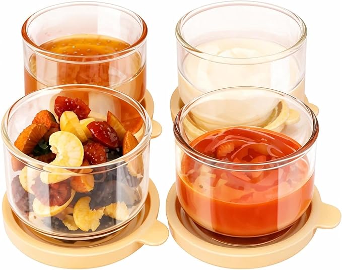 Salad Dressing Container To Go, 2.7 oz Glass Small Condiment Container with Lids, Dipping Sauce Cups for Lunch Box, Leakproof Reusable Sauce Containers, Salad Jars Meal Prep (2.7oz×4pcs)
