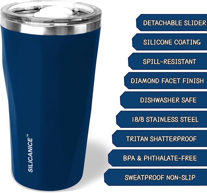 20oz Soft Touch Diamond Tumbler - Double Wall Stainless Steel Vacuum Insulated Coffee Cup With Detachable Slider Lid | BPA Free, Dishwasher Safe, Thoughtful Gift for Her - Navy Blue