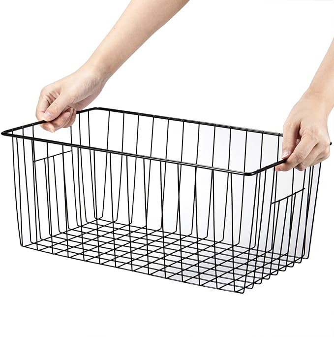 Freezer Organizer Bins, Upright Freezer Baskets for 16, 17, 21 cu.ft Standup Freezer, Durable Freezer Organizer Fully Use Space Improve Air Circulate, 3Pcs, Black
