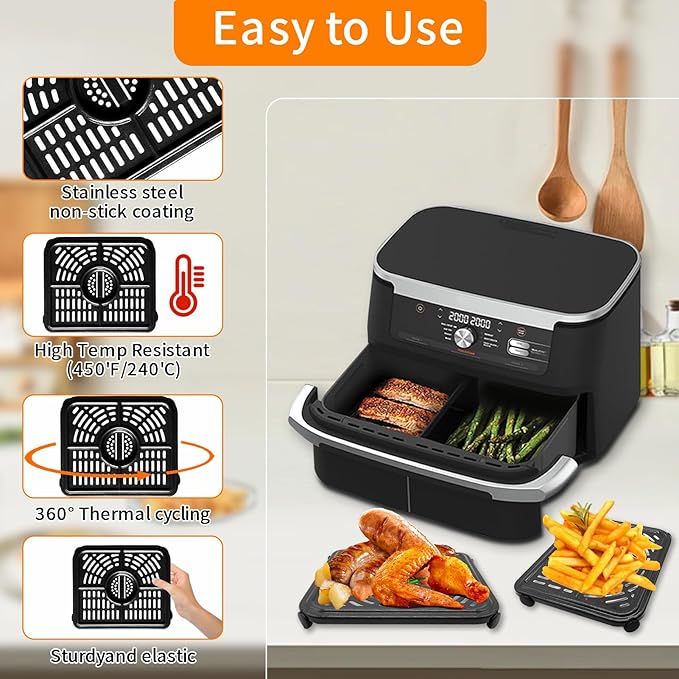 GWY Air Fryer Tray for Ninja Foodi 11 Quart 7-in-1 MegaZone XL FlexBasket Air Fryer, 2 Packs Replacement Air Fryer Crisper Plate Grill Pan Grill Plate Accessories with Rubber Bumpers, Dishwasher Safe