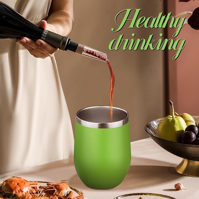 12oz Stemless Wine Tumbler with Lid Double Wall Insulated Wine Cup Stainless Steel Glasses Tumbler with Straw Insulated cocktail Tumbler Coffee Mug for Hot and Cold Beverages (Multicolor-11,6Pack)