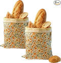 Reusable Beeswax Bread Bags for Homemade Bread Sourdough Loaf 17in x12.9in Large Beeswax Storage Bags farmhouse bread box Cotton Linen Bag 2 Pack Portable Bread Containers (Flower design)