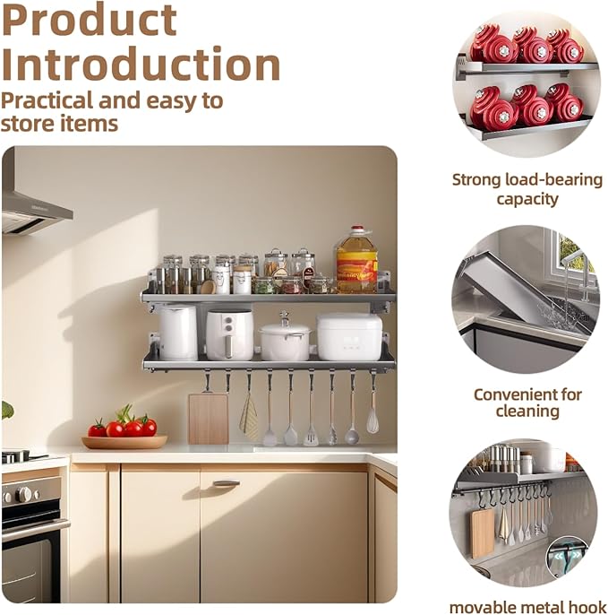 Wall-mounted Kitchen Organizer – Microwave Spice Rack, Heavy-duty & Easy Setup (Small with hook)