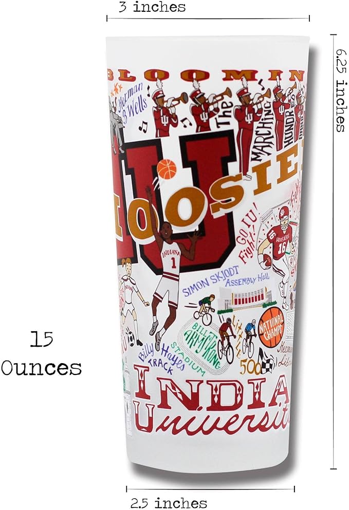 Catstudio Drinking Glass, Indiana University Glass Cup for Kitchen, 15oz Dishwasher Safe Tumbler for IU Alumni