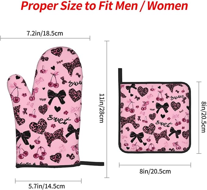 Oven Mitts Lovely Pink Heat Resistant Silicone Oven Mitts Set of 4,Oven Gloves for Cooking BBQ, Suitable for Barbecues Baking Cooking Microwave Cooking Gift