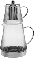 Karaca Keops Turkish Teapot with Infuser and Lid (450 ml Tea Pot & 1500 ml Induction Kettle) - Borosilicate Glass Teapot Set for Stovetops - Clear Tea Maker with 10-15 Cups Capacity