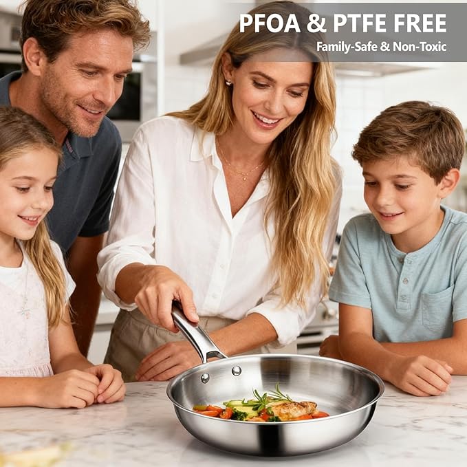 VINGLI 10 Pcs Cookware Set, Stainless Steel Pots and Pans Set with Lids, Non-Toxic Saute Sauce Pot, Soup Pot, Frying Pan, PFOA & PTFE Free, Compatible for All Cooktops(10 Cookware Set)