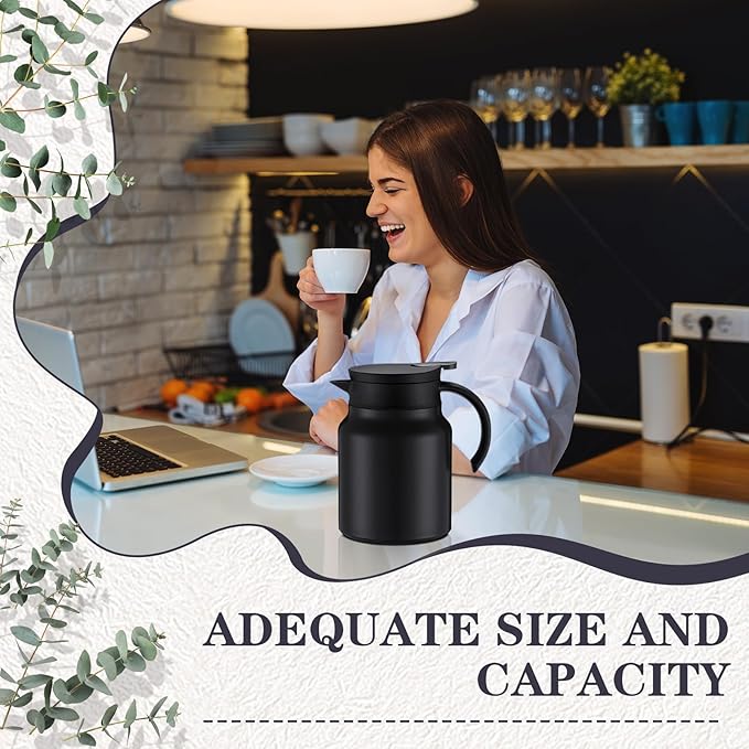 2 Pcs Thermal Coffee Carafe for Keeping Hot/Cold Stainless Steel Small Coffee Creamer Container Double Wall Vacuum Insulated Tea pot Beverage Dispenser for Milk Hot Chocolates(Black,34 oz)