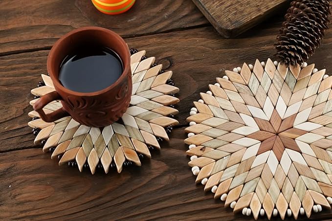 Set of 2 Large Handmade Wooden Trivets for Hot Dishes - Diameter 9" and 7"- Big Coasters and Hot Pads - Great Kitchen Gift Idea - by SPL Woodcraft Ukraine