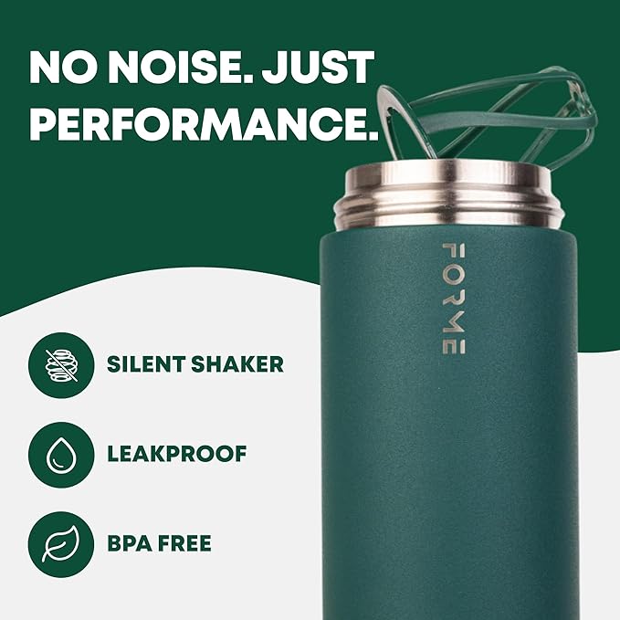 FORME - Blender Shaker Bottle, Leakproof Double Insulated Stainless Steel, Noiseless Shaker Bottle for Hot & Cold Drinks with Supplement Storage, Ideal for Protein & Shakes (Jungle, 16.9 oz)