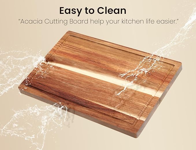 Acacia Wood Cutting Boards for Kitchen(Set of 3),Wooden Chopping Boards Set with Juice Groove,Serving Board with Holder,Butcher Block for Meat,Vegetables,Fruit