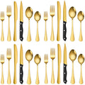 Gold Flatware Set For 4 Silverware Stainless Steel Forks and Spoons Knives Cutlery 24 Pieces Kitchen Utensils Parties Festival Casual or Formal Occasions
