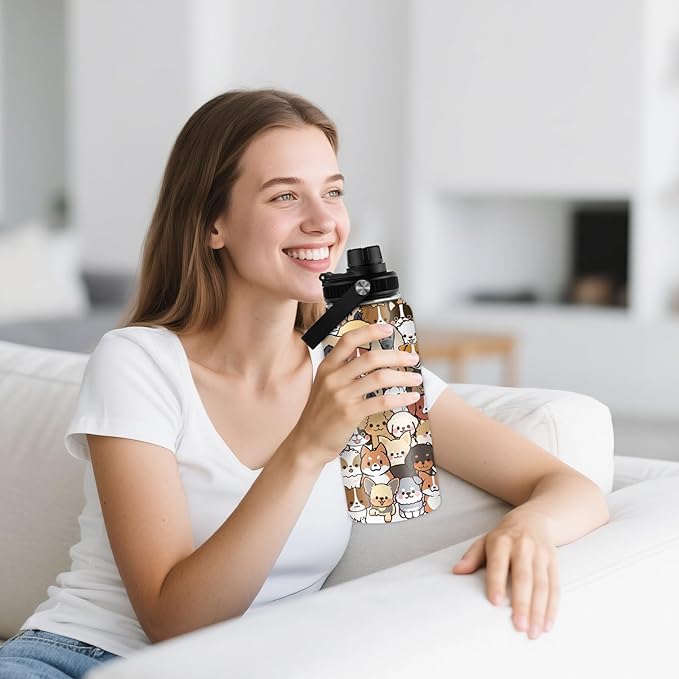 32 oz Insulated Water Bottle, Stainless Steel Water Bottles, Sports Travel Bottles, Cute Dogs Water Bottle Gifts for Men Women Dog Lovers (1pcs)