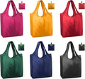 BeeGreen Colorful Reusable Grocery Bags 6 Pack, Heavy Duty Totes for Women, Foldable Grocery Bag Large Shopping Totes with Handles for Work, Travel, Gift, Store, Polyester Washable Reusable Tote Bag