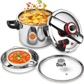 BreeRainz 8.45QT 304 Stainless Steel Pressure Cooker, 3-Stage PSI Settings, One-Hand Locking,Explosion-Proof Pot w/Extra Glass Lid, Timer, Steaming Rack(Induction Compatible)