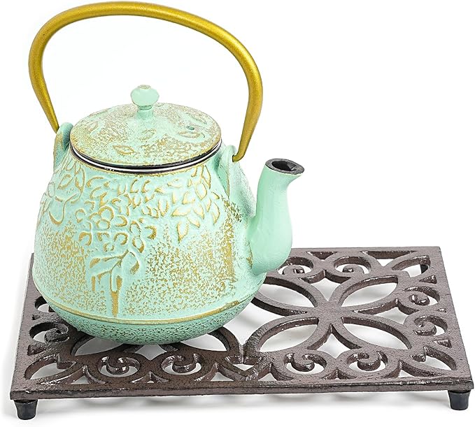 Sungmor Rectangle Cast Iron Trivets, Metal Trivet for Hot Pots and Pans, Heavy Duty Rustic Wood Stove Tea Pot Trivet, Decorative Hot Pot Holder for Kitchen Counter and Dining Table