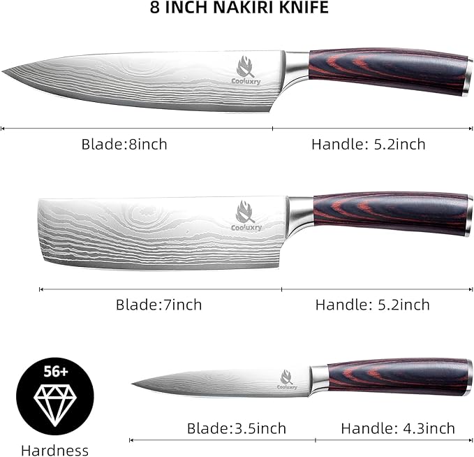 3-Piece Kitchen Knife Set, Chef Knife, Utility Knife & Paring Knife for Precise Cutting, 3 Piece High Carbon Stainless Steel Professional Chef Knife Set with Wooden Handle, Ultra Sharp Blade
