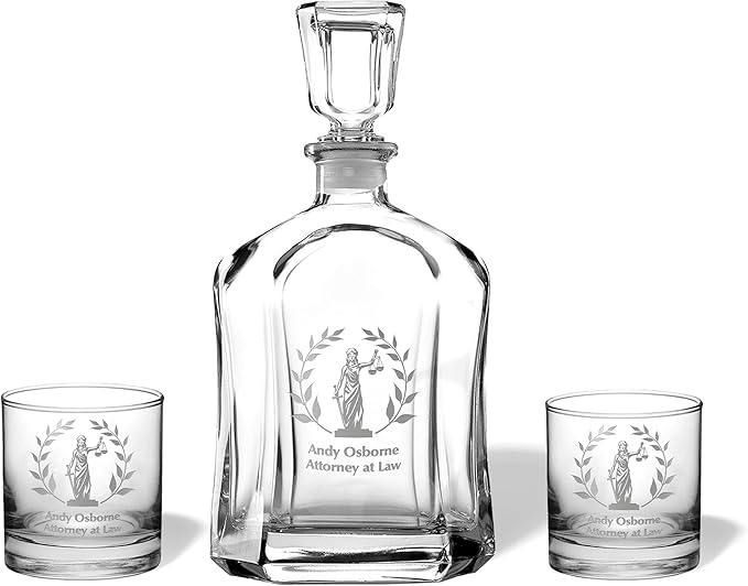 Alterd Industries Lawyer Gifts - Attorney Gift lawyer gifts for Men Court Case women office Whiskey Glasses Decanter Scales of Justice Law Office Esquire (Decanter W/2 Whiskey Glasses, Lady Justice)