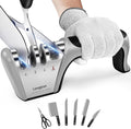 Longzon 4-in-1 Knife Sharpener [4 Stage] with a Pair of Cut-Resistant Glove, Original Premium Polish Blades, Best Kitchen Knife Sharpener Really Works for Fruit Knife and Steel Knives, Scissors