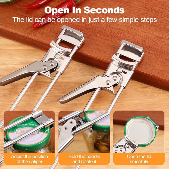 Adjustable Stainless Steel Jar Opener, Gripper Tight Lid Opener, 2025 New Handy Rubber Bottle Jar Opener for Weak Hands, Jar Openers Rated for Seniors, Kitchen Gadgets (1pc, 19.5cm/7.67inch)