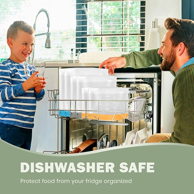 IDEATECH Reusable Bags Dishwasher Safe, BPA Free Reusable Gallon Freezer Bags, Stand Up Leakproof Food Storage Bags for Marinate Meats, Salad Fruit, Vegetables, Home Organization -Gray 6 Gallon