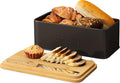 FILWH Metal Bread Box with Bamboo Cutting Board Lid, Bread Box with Bread Knife for Kitchen Countertop Countertop Storage for Homemade Bread, Bagels & Muffins (Black, M)