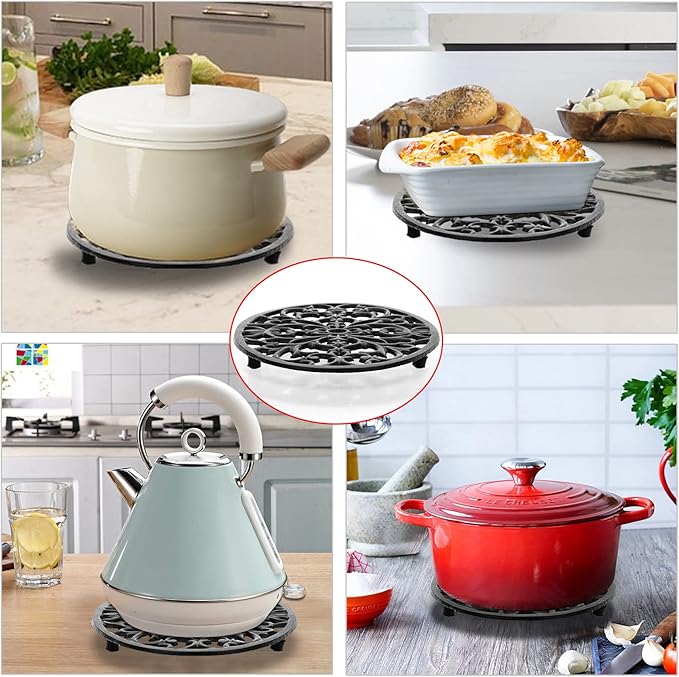 Sumnacon 1Pcs Oval Cast Iron Trivet - Antique Heat Resistant Metal Trivet for Hot Dish Pot Pan Teapot, Vintage Well Made Hot Plate Pad for Kitchen Dining Countertop Table