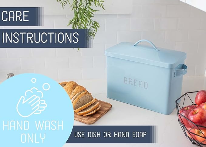 Nat & Jules Extra Large Blue 15 x 10 Metal Farmhouse Bread Box - Holds Two Full Loaves