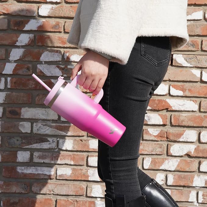 40 oz Tumbler with Handle and 2 Straws,2 in 1 Lid Insulated Water Bottle Stainless Steel Travel Coffee Mug,Sky