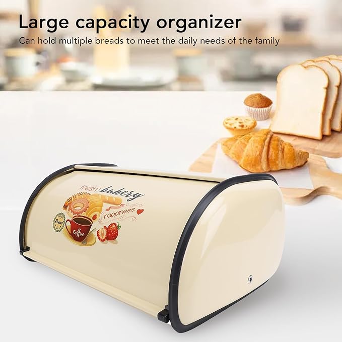 Bread Box,Roll Top Bread Box Vintage Bread Container for Kitchen Countertop Drum Type Metal Bread Storage Bin for Bread Cake Doughnut Biscuit Food Tableware (Type 1)