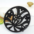 Vintage Cast Iron Trivet, Heat-Resistant Metal Trivet for Hot Dishes Pots Pans with Daffodil Pattern for Tabletop Protection, Black