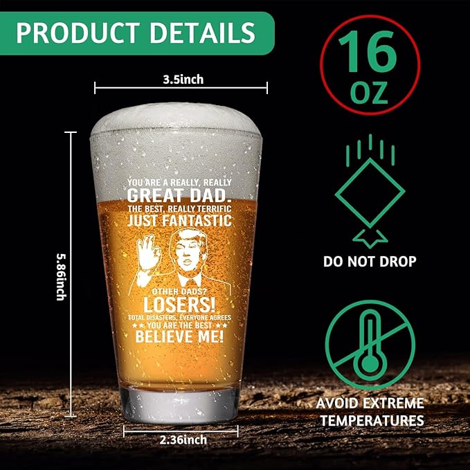 Father's Day Gifts For Dad: Funny Father's Day Beer Glass Gift Set With Wooden Bottle Opener & Greeting Card - Cool Unique Birthday Gift Idea Gifts For Dad