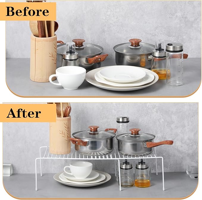 Kitchen Cabinet Organizer Expandable Storage Shelves Cupboard Spice Shelf Rack with Scratch Resistant Feet Metal Kitchen Counter Shelfs Freezer Shelf Rack for Counter Pantry Dish Spice