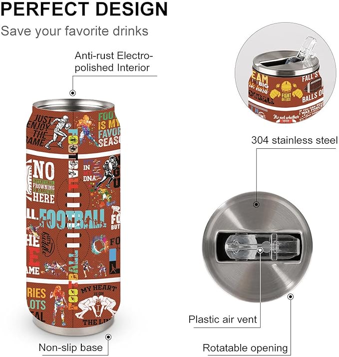 Football Tumbler Cup Travel Mug With Lid,Football Lover Gifts Stainless Steel Vacuum Tumbler Team Fans Coffee Mug Cup Gifts For Women Men 17 Oz