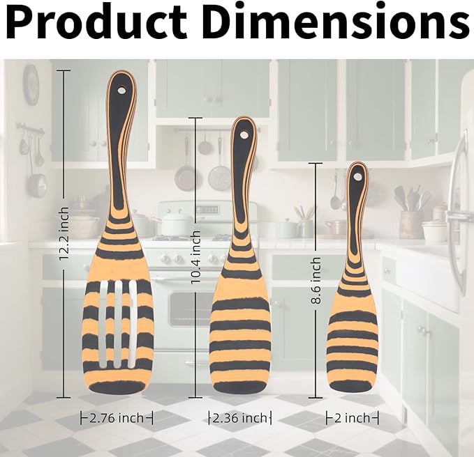 Dishwasher Safe Spurtle Set | Wooden Spatula for Cooking | Sturdy Wooden Spoons for Cooking | 3-Piece Handcraft Wood Spatula for Nonstick Cookware | Heat Resistant | Kitchen Decor