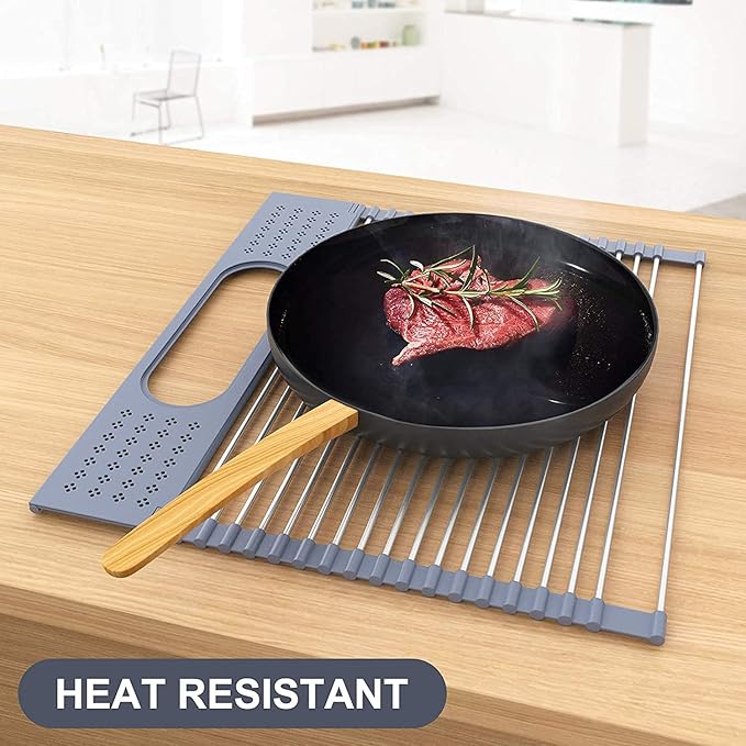 LEMIKKLE 20" x 15.2" Roll Up Dish Drying Rack Over The Sink Dish Drying Rack,Multi-Purpose Kitchen Rolling Dish Drainer Foldable SUS304 Stainless Steel Dish Drying Rack