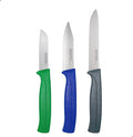 Kitchen Knife Set, MATTSTONE HILL Paring Knife Set - 4.7" Serrated Utility Knife, 3.5" Fruit & Vegetable Paring, 3" Flat Edge Peeling, German High Carbone Steel, Gray, Blue, Green