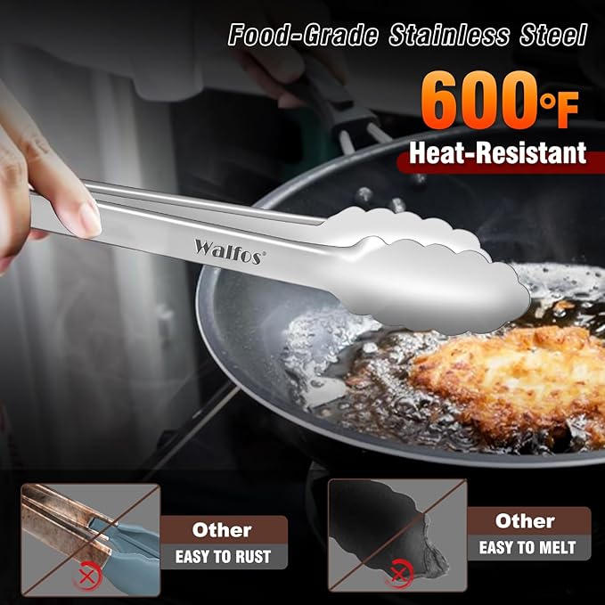 Walfos 17 Inch Extra Long Grill Tongs, Ultimate Stainless Steel BBQ Tongs for Grilling, Cooking, BBQ/Barbecue, Buffet and Turning Food