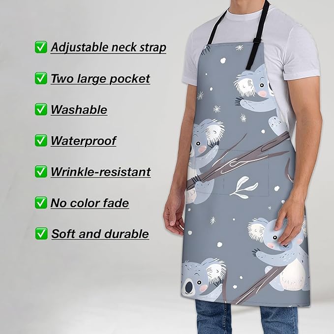 Colorful Pug Apron for Women Men 28x33in, Kitchen Chef Aprons with 2 Pockets, Polyester, Pug Dog Apron