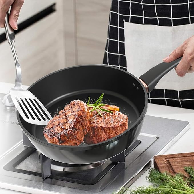 Sunhouse 8 inch Ultra Titanium Nonstick Coating Aluminum Pan with 4-Layer Non-stick Coating, Non-Toxic, PTFE PFOA & PFAS Free, Stay-Cool Handle, Compatible with All Stovetops