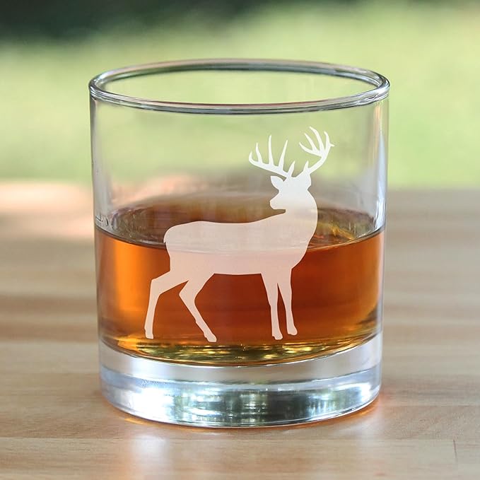 Bevvee Deer Whiskey Rocks Glass - Cabin Themed Gifts or Rustic Decor for Men and Women - Fun Whisky Drinking Tumbler - 10.25 oz