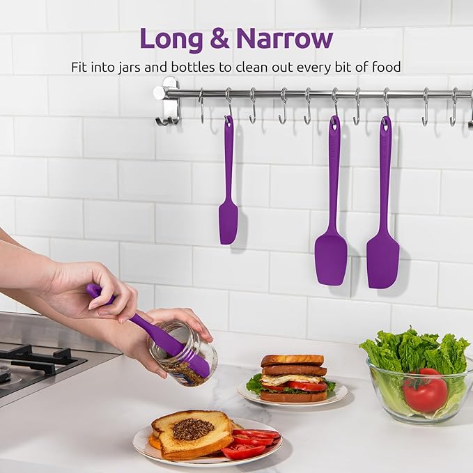 U-Taste Silicone Spatula Set: 600ºF High Heat Resistant, Seamless Food Grade Flexible Rubber Kitchen Cooking Mixing Baking Scraper for Nonstick Cookware Set of 3 (Purple)