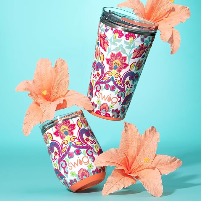 Swig Life 12oz Wine Tumbler with Lid, Stainless Steel, Dishwasher Safe, Portable, Triple Insulated Wine Tumbler (Flourish)