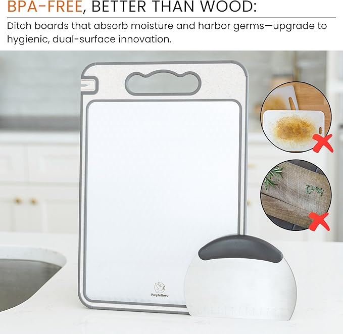 PurpleDove Double-Sided Non-Slip Cutting Board with Scratch-Resistant Mesh | Reversible Chopping Board, Non-Porous | Dishwasher-Safe Butcher Board for Chopping, Slicing & Dicing | Food Prep Board
