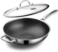 Wok pan,Hybrid 12 inch Wok with Lid, PFOA Free Cookware,non stick Stainless Steel Woks & Stir-fry pans Nonstick, Dishwasher and Oven Safe, Works on Induction