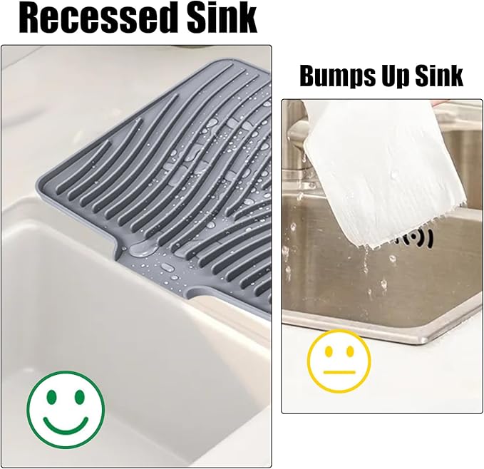 Silicone Dish Drying Mat for Kitchen Counter, Dish Drying Pad, Non-Slip Drain Pad with Built-in Drain, Heat Resistant Stone Drying Mat(15.8" x 13", Grey)