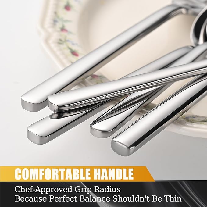 40-Piece Silverware Set, Heavy-Duty Stainless Steel Flatware Set for 8, Cutlery Set with Modern Round Handle, Mirror Polished Silverware for Home, Wedding, Restaurant, Dishwasher Safe