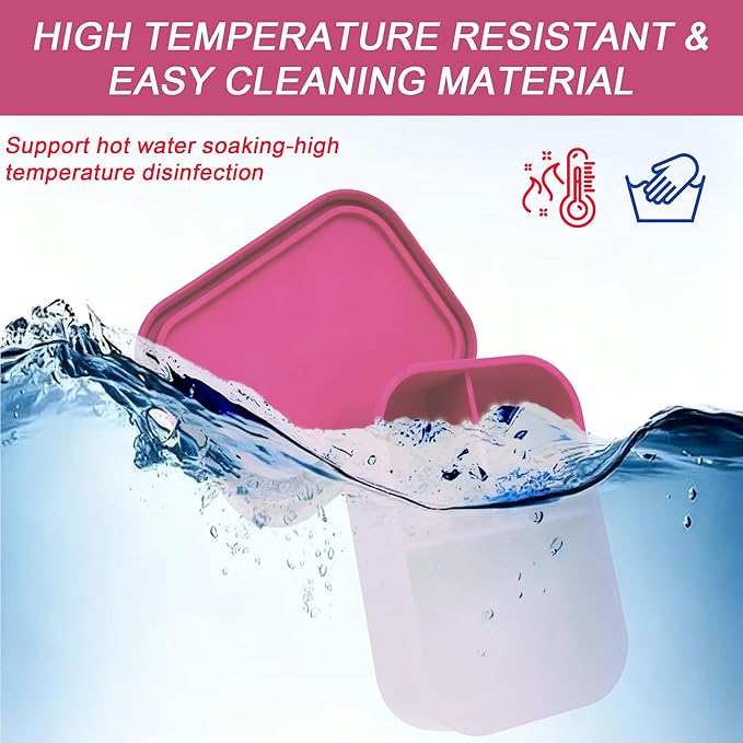 Silicone Adult Bento Box, 3 Compartment Leakproof Silicone Lunch Container, Lunch Box for Men and Women, BPA-Free, Microwave/Dishwasher/Freezer Safe, Reusable Snack Containers (Pink)