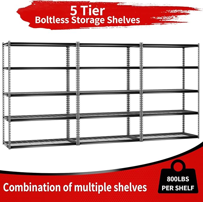 The Atlas 48" W x 24" D x 72" H Adjustable Garage Storage Shelves Load 4000 lbs, 5 Tier Heavy Duty Shelving Unit, Metal Utility Storage Rack for Warehouse Pantry Basement Kitchen, Dark Grey